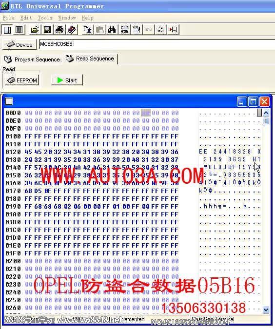 ETL05编程器读OPEL防盗合05B16数据1